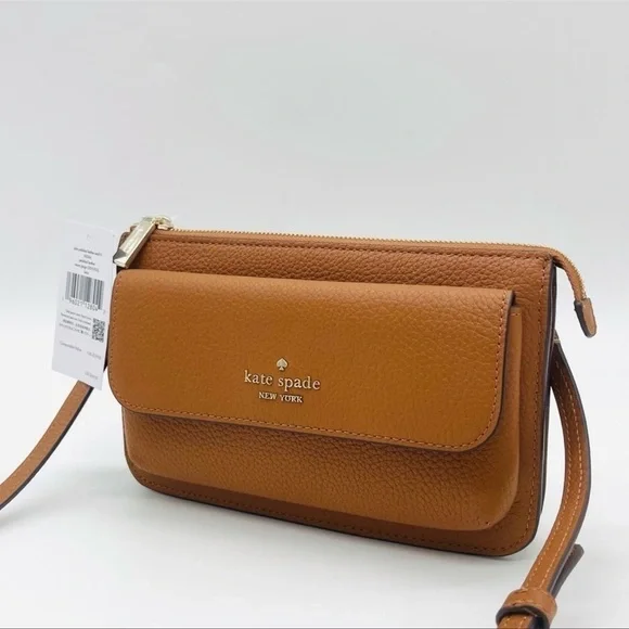 Kate Spade Leila Pebbled Leather Small Flap Crossbody Bag Brown/Gold (NWT) - Picture 3 of 9
